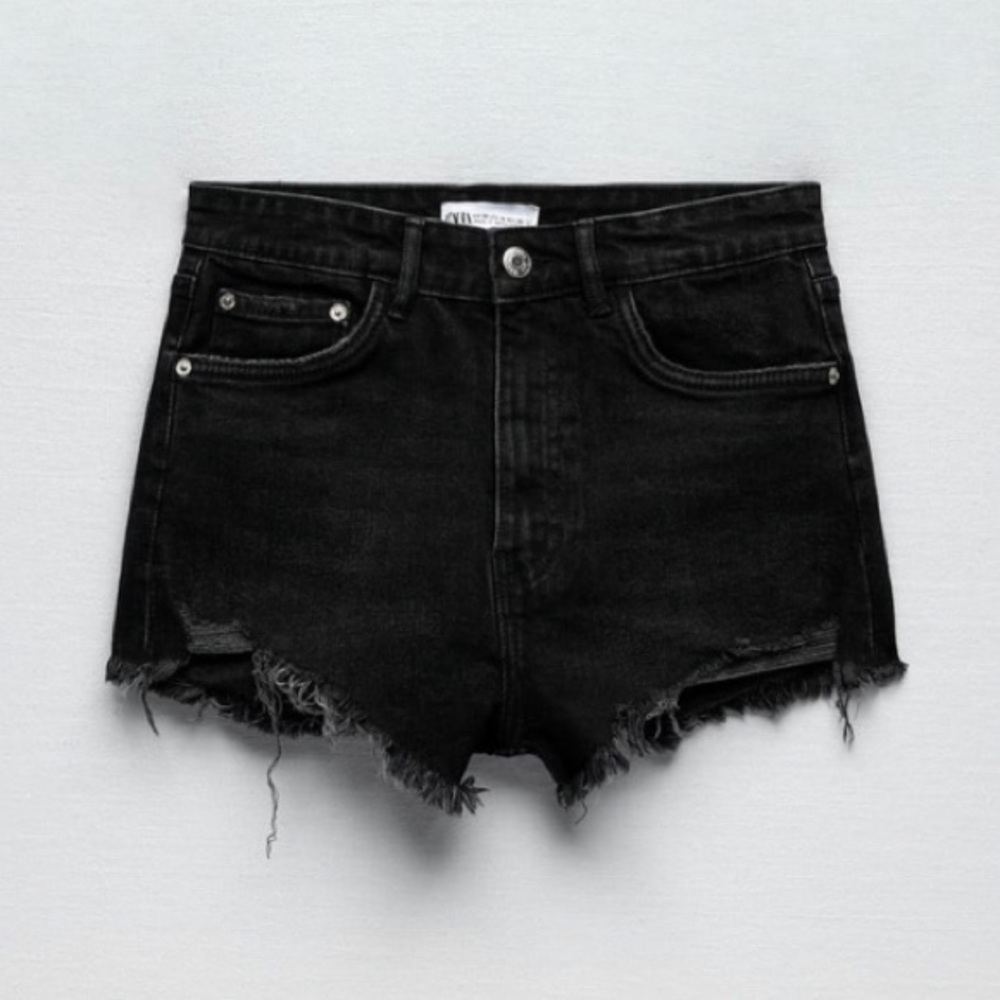 Zara High Waisted Black Denim Shorts